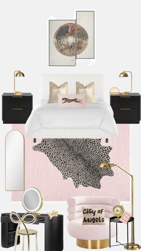 Black Bedroom Pink Accents, Leopard Bedroom Ideas, Bedroom Pink And Black, Black Themed Room, Cheetah Dorm Room Ideas, Glam Bedroom Decor Pink Black And White, Room Inspo Leopard Print, Leopard Print Bedroom Ideas, Ninja Boots