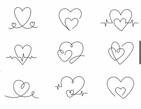 Continuous Heart Tattoo, I Love You Design Art, Different Heart Designs, Heart Design Drawing, Cute Heart Doodles, Cute Heart Designs, Heart Line Art, Hearts Svg, Wire Knitting