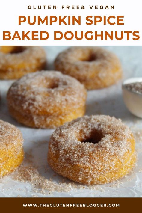 Pumpkin Spice Doughnuts - Gluten Free, Vegan and Dairy Free Donuts Gluten Free, Pumpkin Spice Doughnuts, Gluten Free Doughnuts, Doughnuts Recipe, Vegan Pumpkin Spice, Baked Doughnuts, Gluten Free Biscuits, Gluten Free Brownies, Delicious Gluten Free Recipes