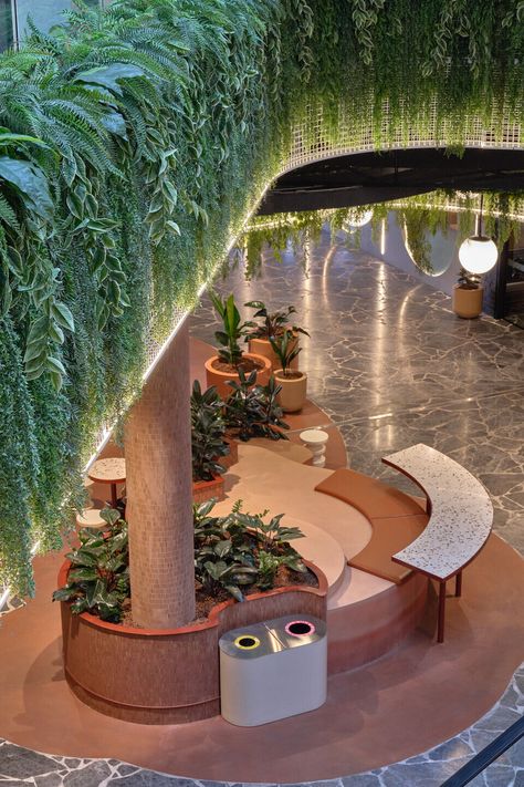 Green Lobby Design, Community Centre Design, Biophilia Interior Design, Architecture Notes, Green Lobby, Danish Architecture, Public Space Design, Australian Interior Design, Mall Design