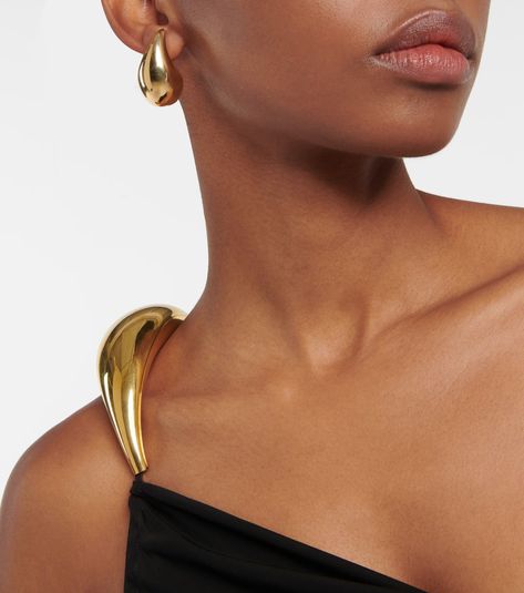 Drop gold-plated sterling silver earrings in gold - Bottega Veneta | Mytheresa Gold Bracelets Stacked, Silhouette Earring, Earrings In Gold, Jewelry Photography, Timeless Accessories, Sterling Silver Studs, Pierced Ears, Teardrop Earrings, Gold Plated Sterling Silver