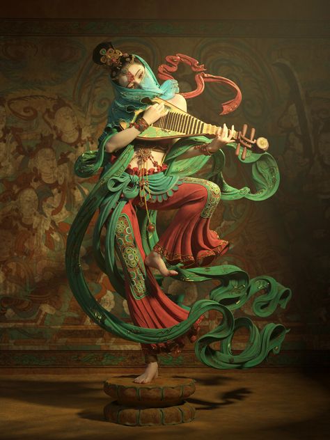 #digitalart #artwork #art #awesomeart #coolart #colorful #lockscreenwallpaper #phonewallpaper #wallpaper #painting Dancing Outfit, Illustration Kunst, Art Chinois, Dunhuang, Cave Paintings, Art Et Illustration, Art And Illustration, 판타지 아트, 영감을 주는 캐릭터