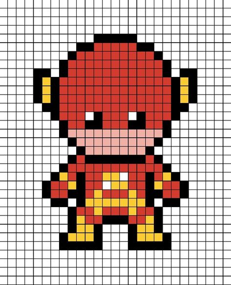 A pixel art template of The Flash the DC Comics superhero. Avengers Pixel Art, Spiderman Pixel Art, Marvel Cross Stitch, Paper Dolls Clothing, Easy Pixel Art, Pixel Art Templates, Pixel Drawing, Pixel Art Grid, Pix Art