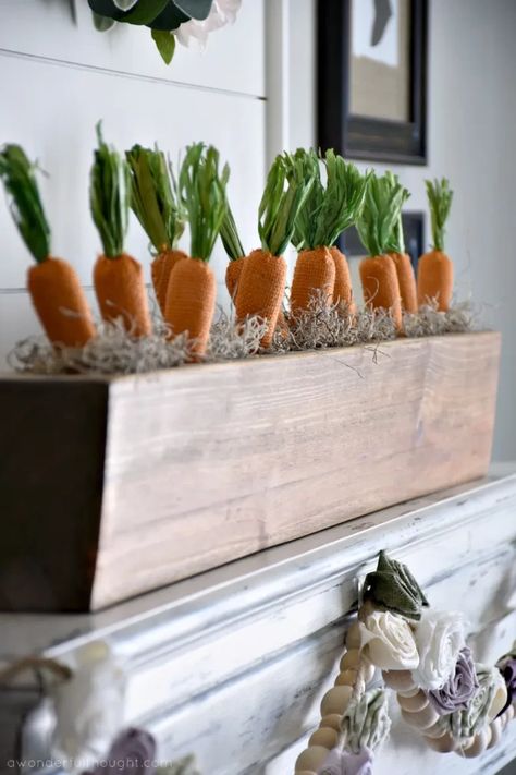 15 Easter Decor Ideas That You Can Make Yourself Neutral Easter Decor, Easter Mantel, Easter Mantle, Farmhouse Easter Decor, Sugar Mold, Easter Carrots, Spring Easter Crafts, Easter Inspiration, Ideas For Easter