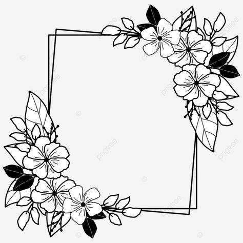 Black Flower Border Design, Frame Border Design Black And White, Black And White Flower Design, Flower Frame Black And White, Floral Frame Drawing, Black And White Border Designs, Beautiful Border Designs For Projects, Boarders Designs For Projects, White Square Frame