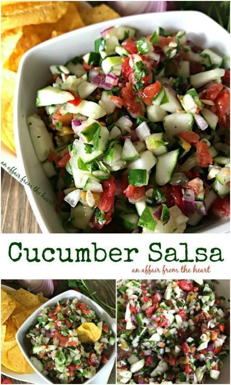 Cucumber Salsa Recipe, Mango Pico, Cucumber Salsa, Diy Easy Recipes, Cucumber Recipes, Salsa Recipe, Salsa Verde, Cucumber Salad, Quesadillas