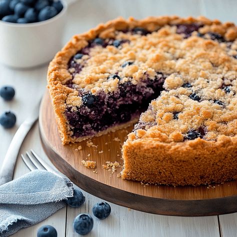 German Blueberry Cake Blueberry Kuchen Recipes, German Blueberry Kuchen, German Blueberry Cake, Blueberry Custard Cake, German Sweets Recipes, German Baked Goods, Coffee Cake Buttermilk, Blue Berries Recipes, Strawberry Blueberry Cake