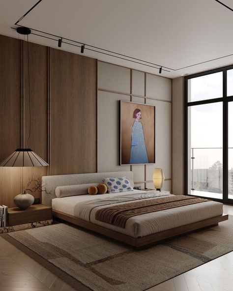 Modern Penthouse Interior Design Bedroom, Luxury Master Suite Design, Bed Back Wall With Window, Bedroom Wall With Windows, Hotel Room Interior Modern, Hotel Room Decor Ideas, Master Bedrooms Decor Modern Luxury, Suite Room Interior, Bed Next To Window