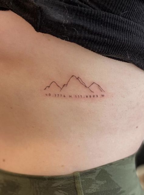 Tattoo by @andyoutattoo on instagram Sister Tattoos Mountains, Map And Mountains Tattoo, Four Mountains Tattoo, Mountain With Words Tattoo, 3 Mountain Tattoo, Mountain Sibling Tattoo, Dainty Tattoos Mountains, Tattoo Ideas Mountains Simple, Continuous Line Mountain Tattoo