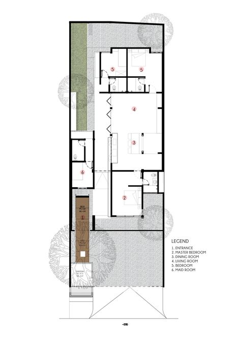 Arch Daily House, Tropical House Plans, Modern Tropical House, Narrow House Plans, Tropical House Design, Small Villa, House Roof Design, Free House Plans, Interior Design Sketches