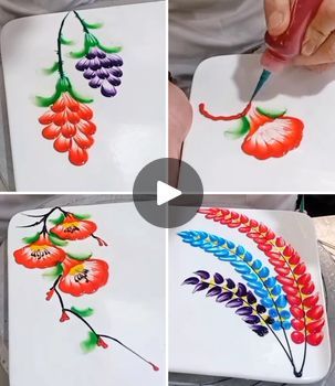 Thumb Painting For Kids, Beautiful Flower Paintings, Easy Diy Painting, Simple Crafts, Flower Paintings, Green Colour, Kids Art, Dots Art, Food Coloring