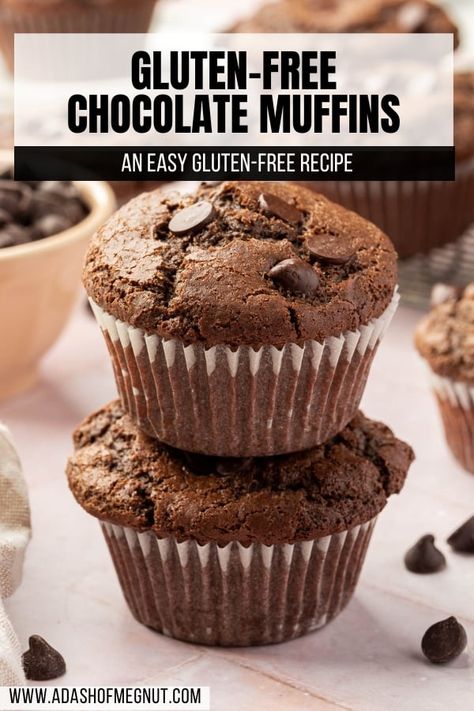 These gluten-free chocolate muffins are loaded with chocolate chips and have a moist, tender crumb. Simple to make, these bakery-style muffins rise beautifully with a classic domed top. They're perfect for breakfast or a snack, and freeze easily for later, too! Gluten Free Chocolate Muffins Recipes, Gf Chocolate Chip Muffins, Gluten Free Muffins Recipes, Gluten Free Muffins Easy, Chocolate Chip Muffins Gluten Free, Gluten Free Chocolate Chip Muffins, Gluten Free Chocolate Muffins, Gf Muffins, Gluten Free Blueberry Muffins