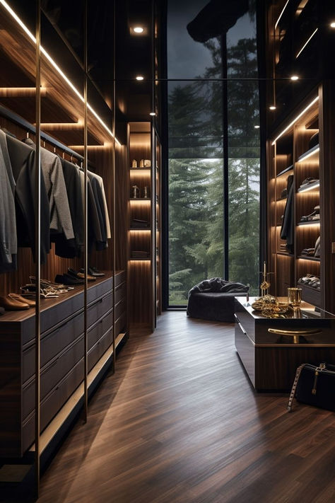 Begin Your Elegant Design Journey – Download Today! Luxury Walking Closet Design, Dark Closets Walk In, Dark Walk In Closet, Walk In Closet Interior Design, Walk In Closet Design Luxury, Walk In Wardrobe Luxury, Modern Walk In Wardrobe, Walkin Closet Ideas, Modern Luxury Wardrobe