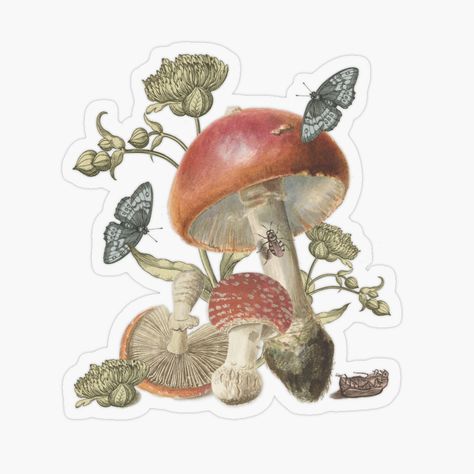 Mushroom Scene, Cottagecore Icons, Fairy Stickers, Mushroom Print, Cute Cottage, Paper Toy, Vintage Mushroom, Sticker Template, Sticker Ideas