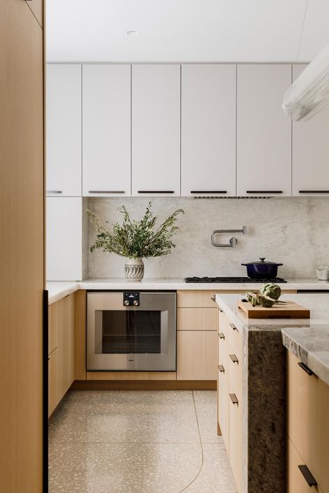 Luxurious Apartment Interior, Venetian Plaster Walls, Built In Banquette, Floating Cabinets, Contemporary Color Palette, Manhattan Apartment, Separate Living Room, Oak Panels, Vintage Dining Chairs