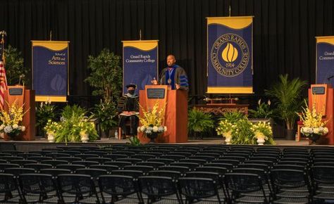 GRCC salutes graduates for facing adversity with innovation and creativity during virtual Commencement | Grand Rapids Community College Graduation Stage, Michigan Art, College Planning, Fall Semester, Senior Graduation, Educational Consultant, School Events, Community College, College Graduation