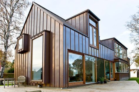 Cottage style copper house in Copenhagen Copper House, Danish Architecture, A Modern House, Roof Architecture, Prefabricated Houses, Salou, Roof Design, Wooden House, Architecture Firm