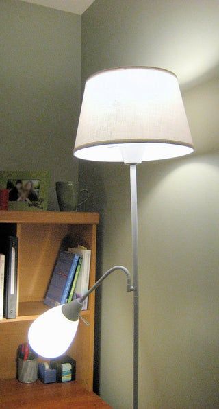 How to Transform a Floor Lamp With Spray Paint and a Lampshade : 4 Steps - Instructables Standing Lamp Makeover, Floor Lamp Redo, Floor Lamp Makeover, Lamp Redo, Diy Floor Lamp, Best Desk Lamp, Lamp Makeover, Torchiere Lamp, White Spray Paint