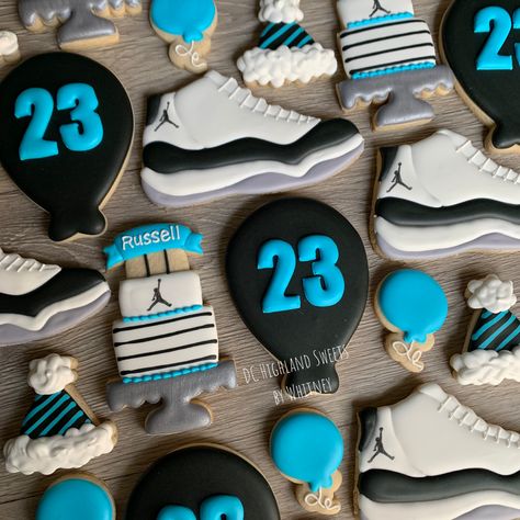 Jordan 23 Party Ideas, Air Jordan Themed Birthday, Sneaker Theme Party Ideas Air Jordans, Sneaker Ball Cookies, Jordan 23 Birthday Party Ideas, Air Jordan Cookies, Sneaker Ball Baby Shower Ideas, Jordan Themed Birthday Party, Jordan 1 Birthday Theme