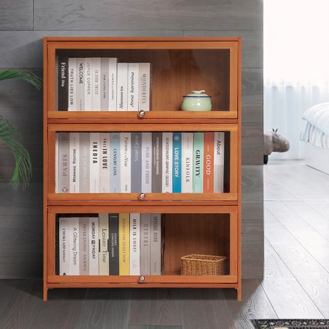 MoNiBloom Bamboo Standard 5 Tiers Bookcase, Free Standing Organizer Bookshelf with Acrylic Door for Home | Wayfair Bamboo Bookcase, Cute Cabinet, Acrylic Door, Bamboo Storage, Bookshelf Organization, Modern Bookshelf, Office Bookcase, Home Wood, Open Bookcase