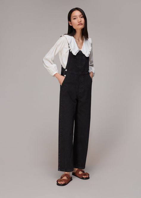 Black Leni Dungaree | WHISTLES | Whistles Black Dungarees Outfit Summer, Dungarees Outfit Summer, Black Dungarees Outfit, Dungarees Outfit, Black Dungaree, Dungaree Outfit, Black Dungarees, Denim Dungaree, Denim Dungarees