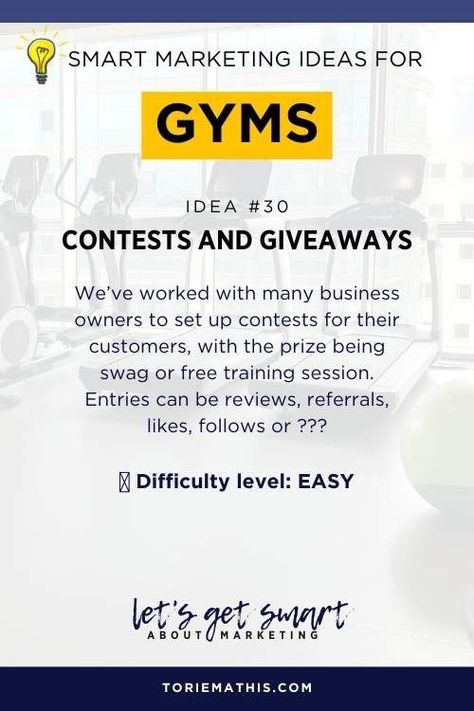 Want to get more members from your gym marketing? Here are 45 marketing ideas for a gym to get better results from your online marketing. Gym Marketing, Contest Ideas, A Gym, Giveaway Contest, Marketing Ideas, Marketing Strategies, Free Training, Get Better, Business Owner