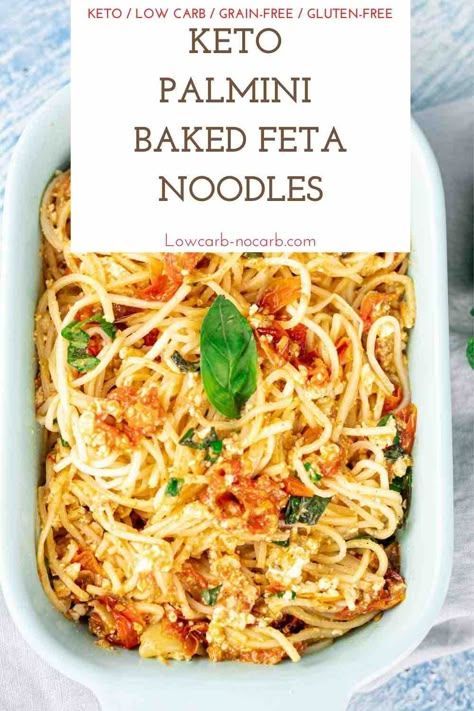 Enjoy this Super Quick and Easy TikTok Viral Keto Baked Feta Pasta with Palmini Noodles made in a few minutes. Fully Low Carb, Gluten-Free, and Grain-Free Keto Dinner made with Pasta Alternative you are going to love. Palmini Noodles, Pasta Alternative Low Carb, Keto Noodles, Keto Pasta, Baked Feta Pasta, Pasta Alternative, Baked Feta, Cherry Tomato Pasta, Boiled Egg Diet Plan