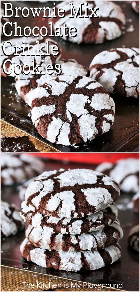 Brownie Mix Chocolate Crinkle Cookies on Baking Sheet Crinkle Cookies Recipe Cake Mixes, Chocolate Crinkles Recipe, Chocolate Crinkle Cookies Recipe, Brownie Mix Recipes, Brownie Mix Cookies, Cake Box Cookies, Crinkle Cookies Recipe, Mix Chocolate, Chocolate Crinkle