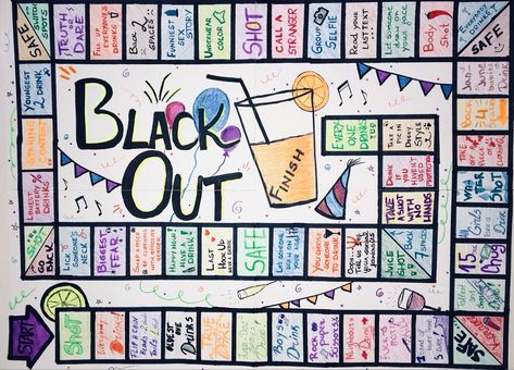 Party, drinking, game College Board Games, Black Out Board Game Drinking, Lets Get F Up Game Board, Homemade Drinking Board Game, Drinking Board Games Diy, Teen Summer Crafts, Diy Board Games, Booze Board, Drink Games