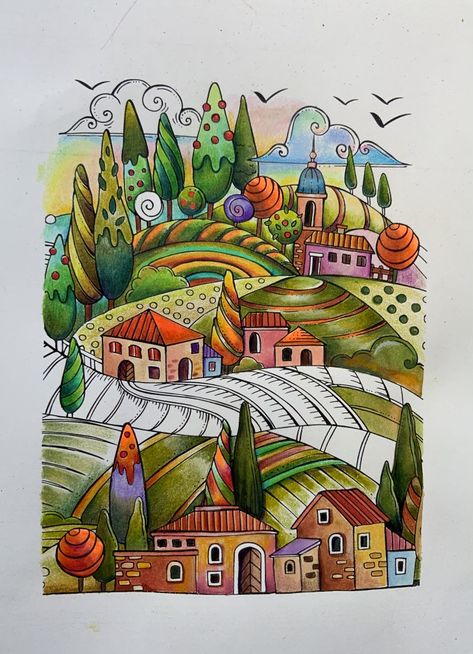 Colourful Doodle Art Drawings, Pencil Colour Drawing Ideas, Italy Illustration Art, Whimsical Art Illustrations, Italy Drawing, Children's Drawing, Rita Berman, Disney Art Drawings, Childrens Drawings