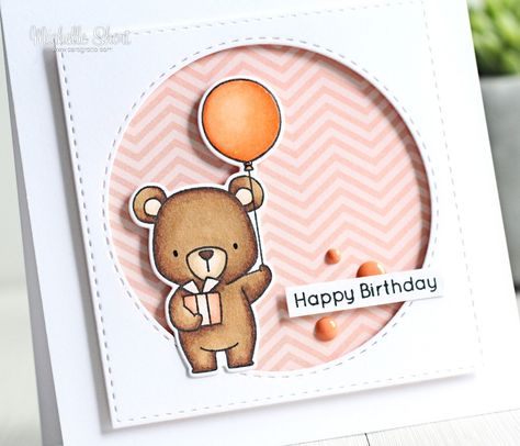 Hello there, today I am back to share a card made using the new super cute Beary Special Birthday stamp set from MFT. I shared the set in m... Birthday Stamps, Mft Cards, Happy Cards, Scrapbooking Cards, Mft Stamps, Kids Birthday Cards, Punch Art, Marianne Design, Animal Cards