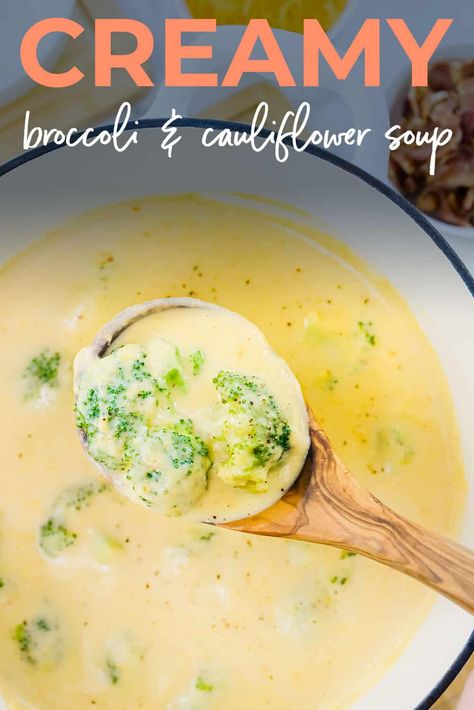 Our Broccoli Cauliflower Soup is creamy, comforting, and perfect for chilly nights! This healthy soup recipe is a hit with my entire family! Brocolli Cauliflower Soup, Crockpot Cauliflower, Cauliflower Cheese Soup, Broccoli Cauliflower Soup, Cauliflower Cheese Soups, Healthy Soup Recipe, Paleo Soups, Broccoli And Cauliflower, Cauliflower Soup Recipes