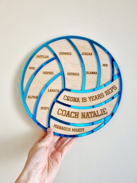 Capture the essence of your team's journey with our Coach's Plaque! 🌟🏐 Personalised with your team name, players' names and coach's name, this unique piece is crafted from premium poplar plywood, beautifully framed with acrylic. A lasting keepsake that celebrates the spirit of your netball team.  ❁ S I Z E ❁ Approx. 25cm Long Approx. 25cm Wide 6mm Thickness ❁ I M P O R T A N T ❁ ♡ This is a natural product, wood grain may vary in colour and markings. ♡ Please note - The longer the names, the s Coach Plaque, Netball Coach, Netball Dresses, Rainbow Warrior, Netball, Coach Gifts, Team Name, Team Gifts, Sports Gifts