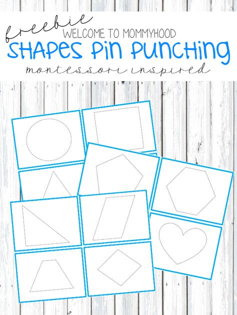 Shapes Pin Punching freebie - Welcome to Mommyhood Diy Sandpaper Letters, Language Development Activities, Montessori Printables, Montessori Lessons, Printable Shapes, Kindergarten Language Arts, Toddler Ideas, Toddler Education, Earth Day Activities