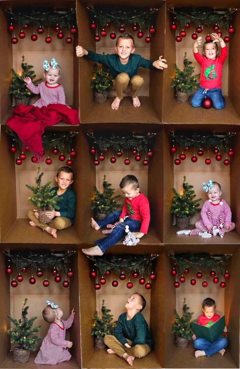 DIY Christmas Photos in a Box Toddler Christmas Pictures Ideas, Christmas Photo Shoot For Toddlers, Toddler Diy Christmas Pictures, Diy Toddler Christmas Photos, Diy Toddler Christmas Pictures, Diy Christmas Photos, Toddler Christmas Photos, Christmas Photoshoot Kids, Diy Christmas Photoshoot