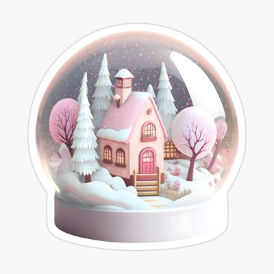 Aesthetic Snow Globe, Cute Christmas Stickers Aesthetic, Pink Christmas Stickers, Cute Snowglobe, Pink Snowglobe, Winter Snowglobe, Pink Aesthetic Cute, Christmas Cottagecore, Ios Emojis