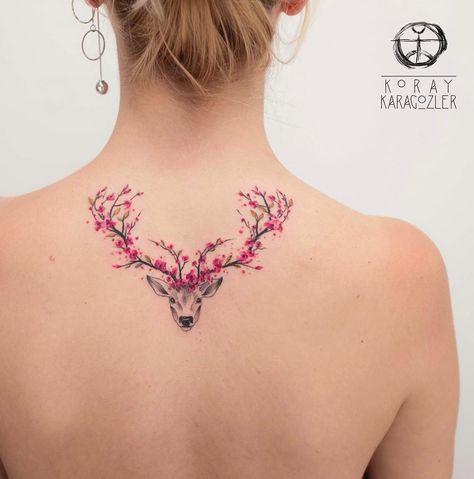 Deer with Pink Floral Antlers | Tattoo Ideas Antler Tattoos, Antler Tattoo, Tattoo Diy, Tattoo Trend, Deer Tattoo, Cat Tattoos, Disney Tattoo, Tatuaje A Color, Tiny Tattoo