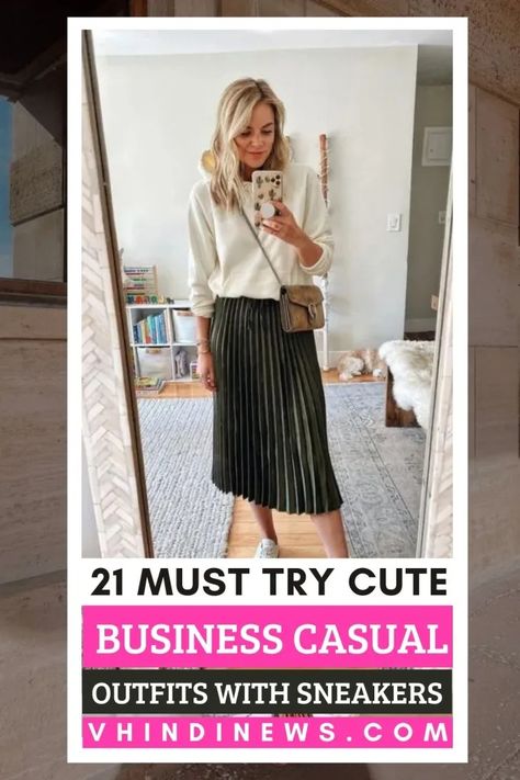 25 Stylish Business Casual Outfits with Sneakers: Best Work Wear Outfits 56 Work Looks With Sneakers, Work Outfit With Sneakers, Business Casual With Sneakers Women, Business Casual Outfits With Sneakers, Casual Outfits With Sneakers, Fall Professional Outfits, Work Outfits With Sneakers, Trendy Business Outfits, Cute Business Casual Outfits