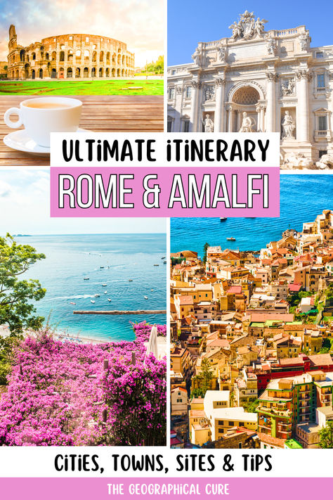 Pinterest pin graphic for one week in Rome and the Amalfi Coast Amalfi Coast Things To Do, Must Do In Rome Italy, 4 Days In Rome Itinerary, Italy Must Do, Amalfi Coast Italy Itinerary, Italy Must See Bucket Lists, Amalfi Itinerary, Amalfi Coast Italy Map, 7 Days In Italy