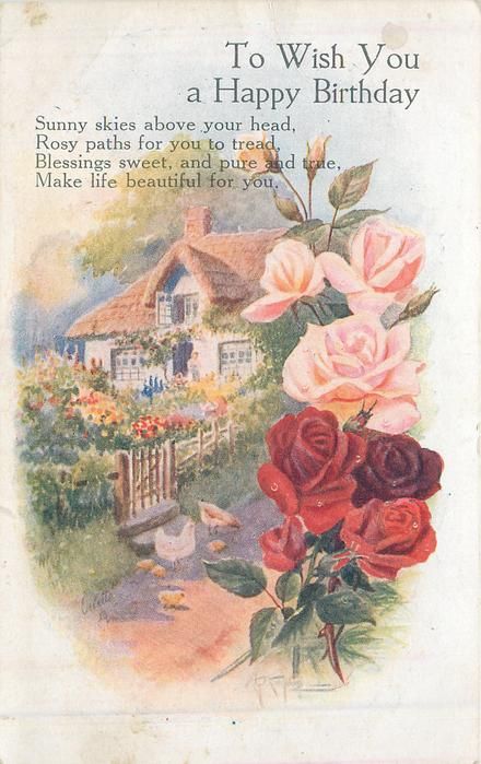 TO WISH YOU A HAPPY BIRTHDAY roses, cottage - TuckDB Postcards Victorian Birthday Wishes, Happy Birthday Alice In Wonderland, Vintage Birthday Wishes, Happy Birthday Wishes For Son, Happy Birthday Roses, Happy Birthday Postcard, Happy Birthday Rose, Birthday Wishes For Son, Wish You Happy Birthday