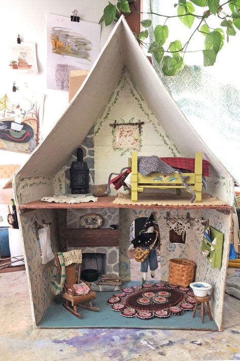 Hearth Pad, Cardboard Dollhouse, Ann Wood, Tiny Furniture, Homemade Dolls, Mini Doll House, Doll House Crafts, Cardboard House, Foot Stool