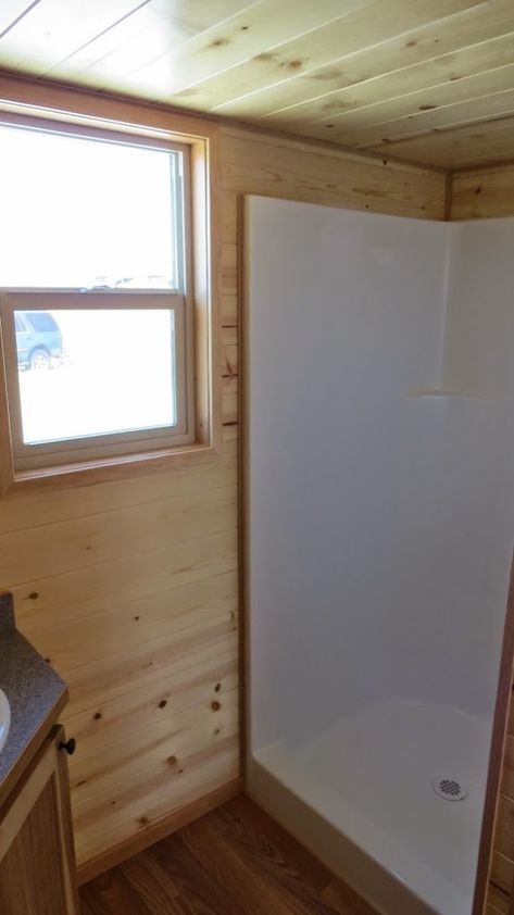 tiny house Tiny Cabin Bathroom, Small House Garage, Mini Home On Wheels, Tiny House On Wheels Bathroom, Micro Cabin On Wheels, Tiny House Toilet Options, No Loft Tiny House On Wheels, Tiny Mobile House, Portable Cabins