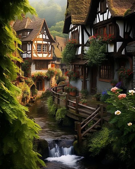 Fairytale Village 🏡🏔☀️✨️ Old English Village, Tudor Village, Fairytale Village, Log Cabin House, Minecraft Town, Hogsmeade Village, Fairytale Town, Minecraft Village, Forest Village