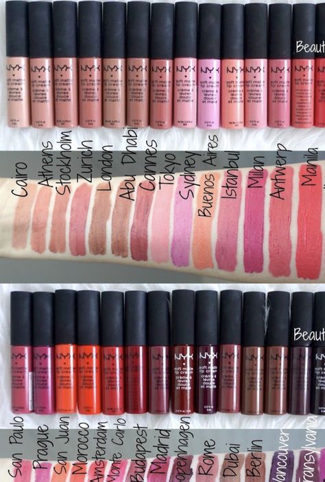 NYX Soft Matte Lipcream Nyx Black Lipstick, Nyx Soft Matte Lip Cream Swatches, Nyx Swatches, Find Your Foundation Shade, Nyx Matte Lipstick, Nyx Soft Matte Lip Cream, Matte Lipstick Shades, Plum Lipstick, Lip Combos