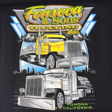 Designed and screenprinted this custom truck design for Fonseca Trucking 09-27-16 Automotive Illustration, Trucker Shirts, Scania V8, Truck Signs, Custom Big Rigs, Truck Paint, Kenworth Trucks, Peterbilt Trucks, Truck Art