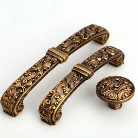 Antique Brass Kitchen, Antique Knobs, Dresser Knobs And Pulls, Antique Door Knobs, Dresser Drawer Pulls, Rustic Hardware, Drawer Pulls And Knobs, Cupboard Drawers, Embossed Metal