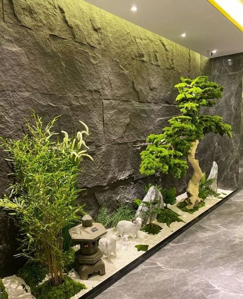 Indoor Garden Architecture, Indoor Garden Aesthetic, Small Indoor Garden, Indoor Garden Design, Indoor Zen Garden, Green Wall Design, Ideas Garden Design, Kolam Koi, Garden Wall Designs