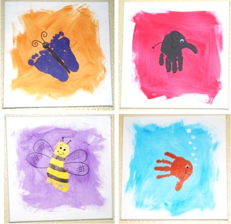 Toddler Canvas Art, Handprint Canvas, Footprint Crafts, Frugal Girls, Activity Director, The Whoot, Hand Prints, Fun Crafts To Do, Footprint Art