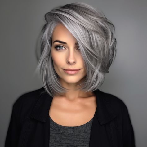 40 Gorgeous Ideas of Gray Blending for Dark Hair Hair Color Ideas For Graying Brunette, 40 Year Old Gray Hairstyles, Hair Color Ideas For Going Gray, Gray To Brown Ombre Hair, 2024 Grey Hair Trends, Hair Color For Going Grey, Medium Length Gray Hair Styles, Grey Medium Length Hair, Gray Blending Balayage