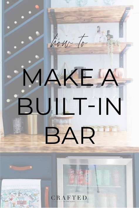 DIY Built-In Bar with Mini Fridge - Crafted by the Hunts Diy Indoor Bar, Diy Built In Bar, Diy Dry Bar, Mini Fridge Bar, Mini Fridge Cabinet, Stock Cabinet, Diy Built In, Home Wet Bar, Home Bar Rooms